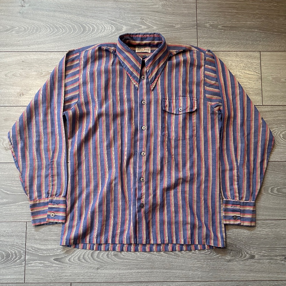 Vintage 70s Puritan Dagger Collar Striped Dress Shirt